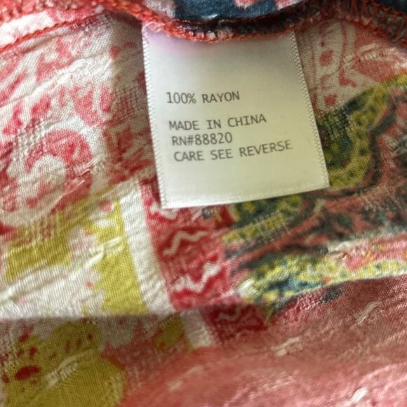 Jones New York Women Top‎ Patchwork Boho Blouse Multicolor Rayon Flowy Travel - Picture 7 of 9